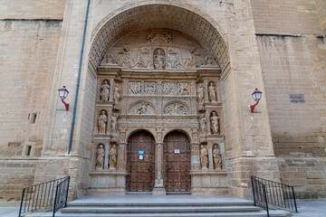 Ornate Renaissance Entrance of Santo Tomás Apostle Church in Haro, Spain