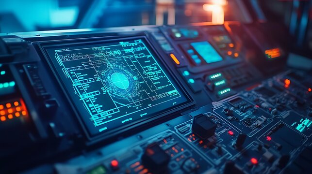 security operations concept with missile defense control panel radar display digital maps and officials performing data review in a protected command environment