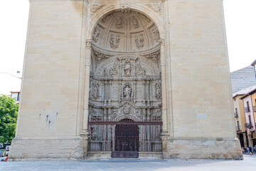 Detailed Baroque Entrée of Cathedral in Logroño, Spain