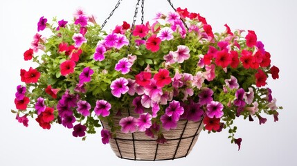 brimming petunia white background hanging basket