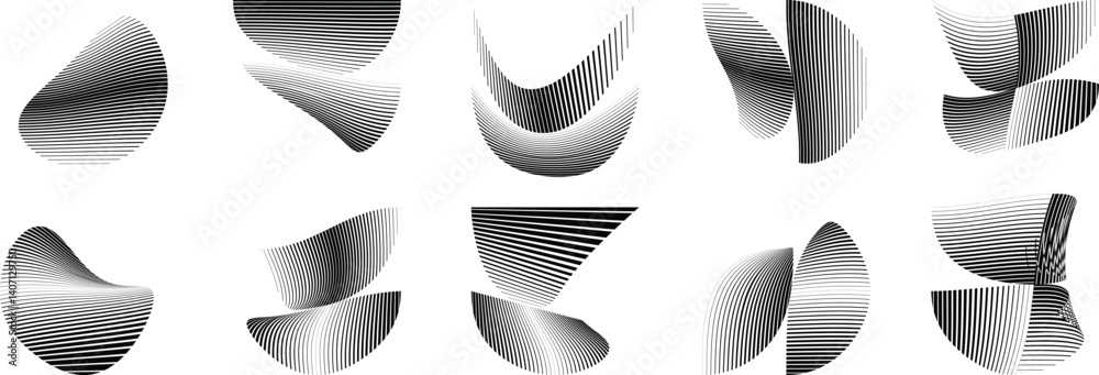 Poster abstract flow lines design elements . fluid wavy shape . glitched circle design . striped linear obj