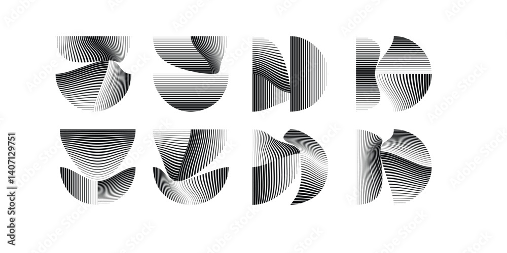 Poster abstract flow lines design elements . fluid wavy shape . glitched circle design . striped linear obj
