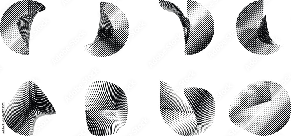 Poster abstract flow lines design elements . fluid wavy shape . glitched circle design . striped linear obj
