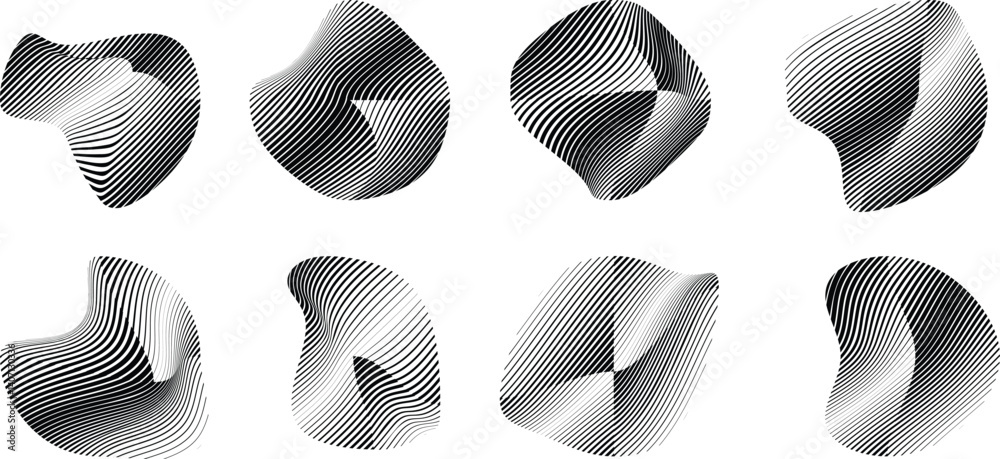 Poster abstract flow lines design elements . fluid wavy shape . glitched circle design . striped linear obj