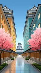 Japanese Town Alley Sakura