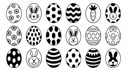 Easter Eggs Decorative Set with Ornamental Designs Vector Illustration