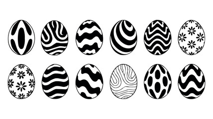 Easter Eggs Decorative Set with Ornamental Designs Vector Illustration