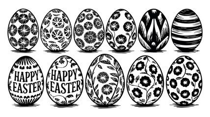 Easter Eggs Decorative Set with Ornamental Designs Vector Illustration