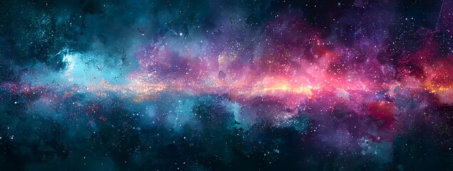 Obraz premium Cosmic Symphony: An artistic depiction of the universe unfolds, a vibrant tapestry of celestial bodies, nebulae, and galaxies, showcasing the awe-inspiring beauty of the cosmos.