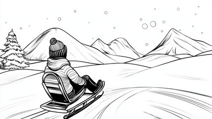 Naklejka premium Person Sledding in Winter Landscape