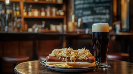 cozy sauerkraut hot dog beer