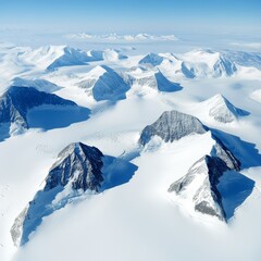 Snowcapped mountains melting due to heat emissions