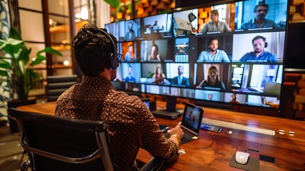Obraz premium Virtual Online Videoconference Meeting Chat