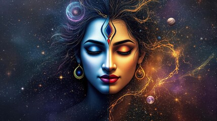 Ardhnarishwar a form of the Hindu deity Shiva, representing the union of Shiva and his consort Parvati the Divine Union of Shiva and Shakti.