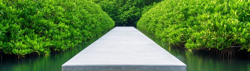 Obraz premium Concrete barriers replacing mangroves, flood control vs ecology, coastal exploitation