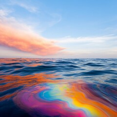 Fototapeta premium Ocean surface covered in oil sheen, disaster response visual, ecological emergency
