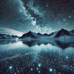 Naklejka premium Lake Reflecting the Stars A frozen