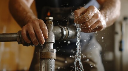 Plumber repairing a burst water pipe in a basement. Featuring plumbing and emergency repairs