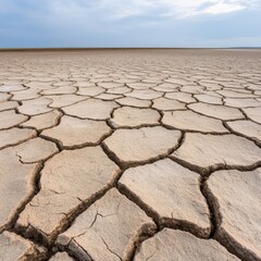 Cracked salt plains under dry sky, water misuse, failed irrigation
