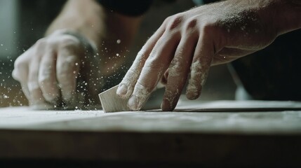 Tile installer cutting tiles with a tile cutter. Featuring home renovation tasks