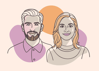Fototapeta premium Minimalist Line Art Couple Portrait Illustration