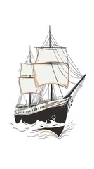 Vintage Sailing Ship Illustration on White Background - Nautical Vector for Maritime Designs