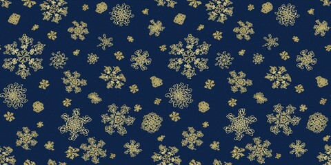 Elegant Gold Snowflake Pattern on a Navy Blue Background