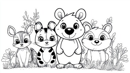 Obraz premium Playful Animal Friends Coloring Page