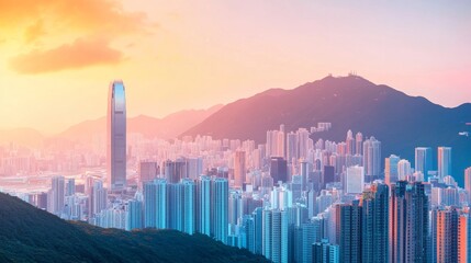 Fototapeta premium City skyline encroaching upon mountain base, modern invasion