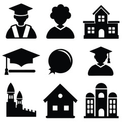 Education and graduation icons set features house, building, and residential symbols for real estate and family design