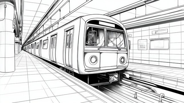 Subway Train in Sleek Station Design