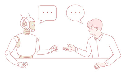 An illustration of a human and a robot having a lively conversation, exploring AI interaction dynamics