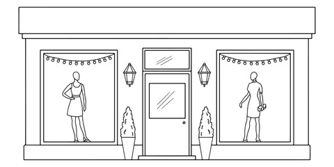 Dress store exterior graphic black white boutique sketch illustration vector