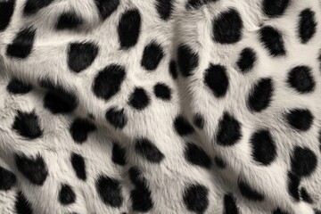 White Snow Leopard skin texture with copy space. Close-up snow leopard pattern. Big Cat fur. White leopard spots. Realistic snow leopard skin. Snow leopard design texture. Detailed snow leopard skin c