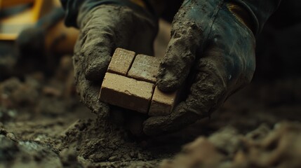 Bricklayer stacking bricks for a building. Featuring skill and precision