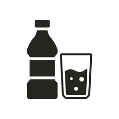 Plastic bottle water and glasse flat vector icon