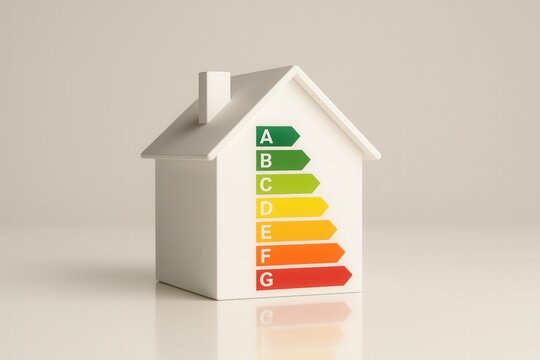 House Model With Energy Efficiency Rating Scale - Powered by Adobe