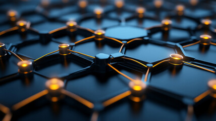Modern hexagonal grid pattern with glowing nodes, showcasing futuristic blockchain texture. intricate design evokes sense of technology and innovation