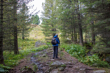 Obraz premium man trekking in the mountains, Alps in Austria, Steiermark