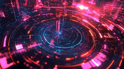Obraz premium Abstract Circular Data Stream Visualization with Glowing Digital Lines