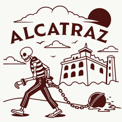 Alcatraz Illustration Of A Skeleton Prisoner With Ball And Chain Vector Graphic