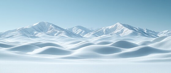 Fototapeta premium A bright winter landscape with smooth snow dunes and peaks against a bright blue sky