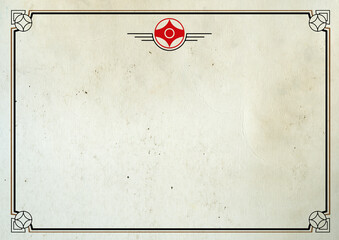 Karate KYOKUSHINKAI certificate, diplom. Old vintage paper texture. High resolution.