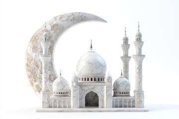 Naklejka premium 3D Moon and Mosque Illustration Isolated and White Background