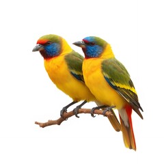 Fototapeta premium Two Vibrant Golden breasted Starling Birds Perched on a Branch Isolated on White Background