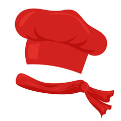 A red chef hat and matching red neckerchief, cooking concept.