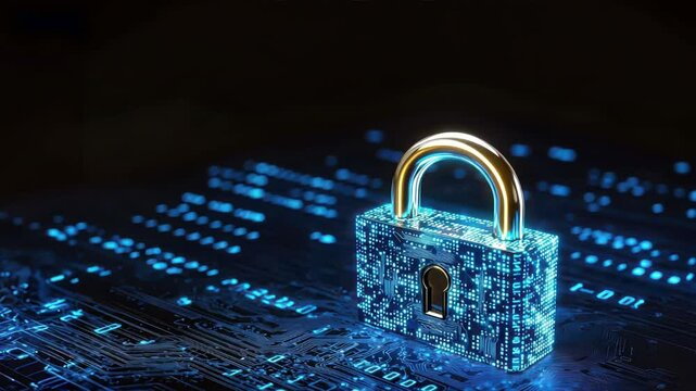Digital padlock glowing with blue binary code in the background, code lines, code flow, flowchart programming, data flow, Code Visualization
