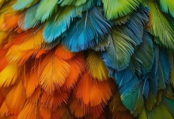 Obraz premium Vibrant Parrot Feathers: A Close-Up Study in Jewel Tones