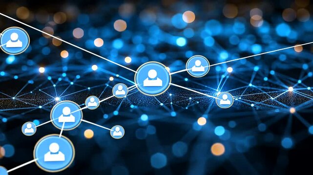 Global Network Connection People linked digitally, bokeh background, data visualization