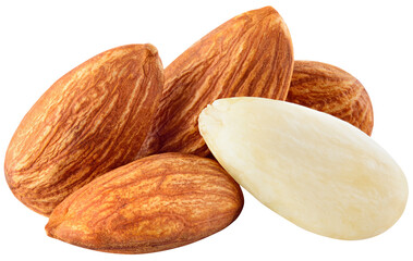 Almond isolated png. Almond nuts heap on white or transparent background. Perfect retouched almond no background. Transparent png. Full depth of field.